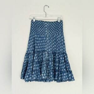 Blue Indigo Cotton Ruffle Prairie Midi Skirt by Passementrie